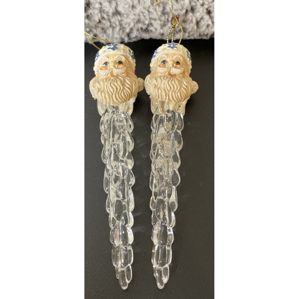 Silvestri Santa Icicle Acrylic Resin Rustic Christmas Holiday Ornament Set Of 2